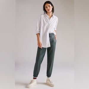 Avec Les Filles Anthropologie EUC Sleek Faux‎ Leather Dark Green Joggers Size XL